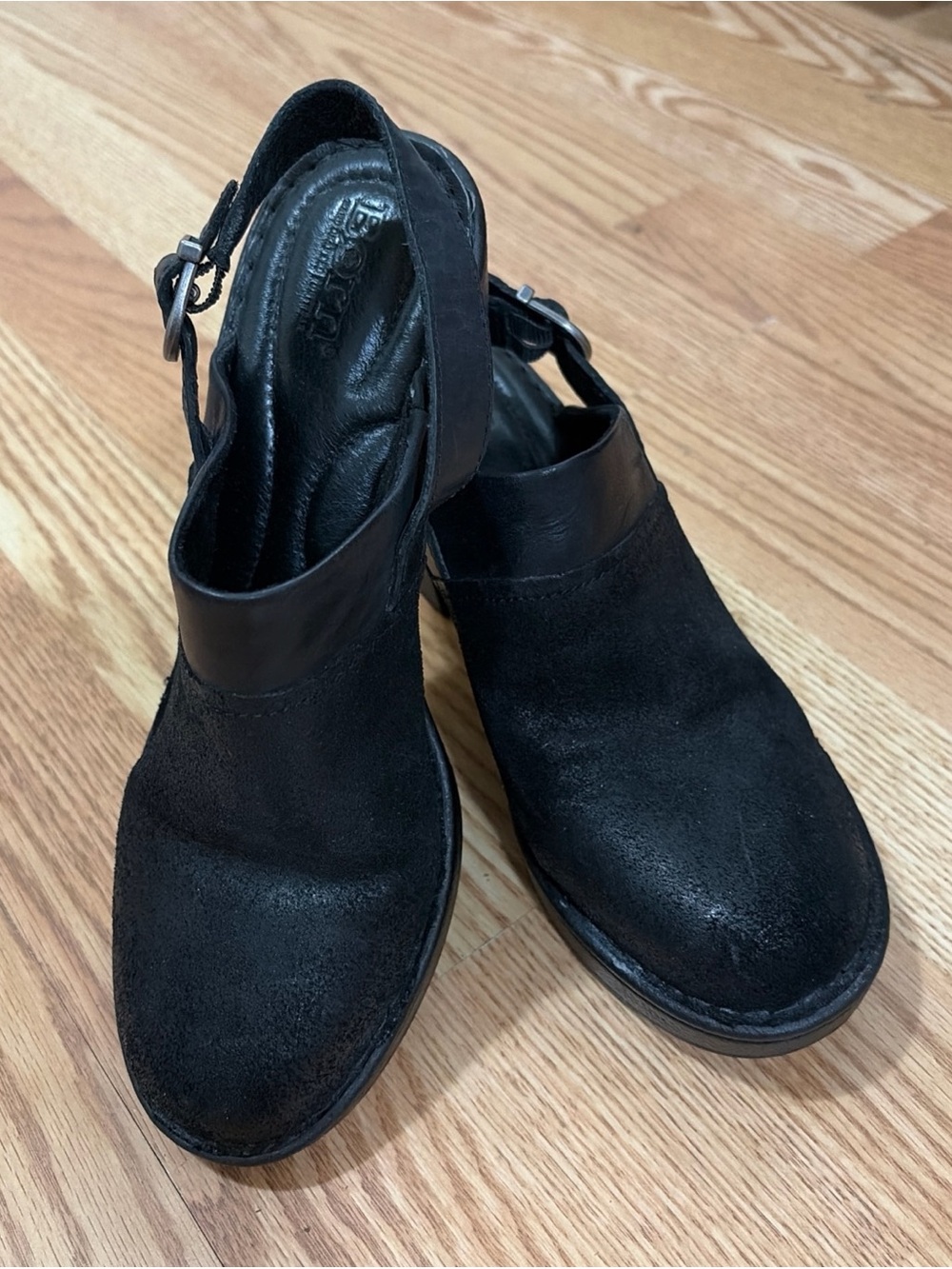Born Devlyn Black Suede Slingback Clogs